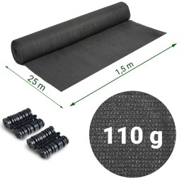 Siatka cieniująca 1,5x25m 110g/m2 + 50 zacisków szara