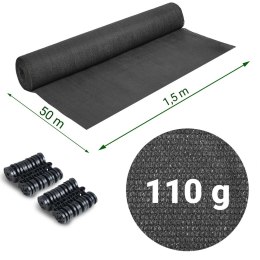 Siatka cieniująca 1,5x50m 110g/m2 + 50 zacisków szara