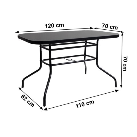 Stół ogrodowy szklany 120x70 cm na taras ogród szkło hartowane czarny
