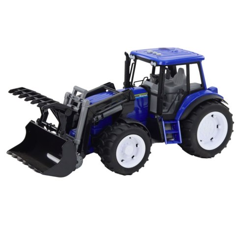 Traktor Farmerski Z Ruchomą Łyżką Światła Dźwięki Niebieski 1:18 Traktor Farmerski Z Ruchomą Łyżką Światła Dźwięki Niebieski 1:18