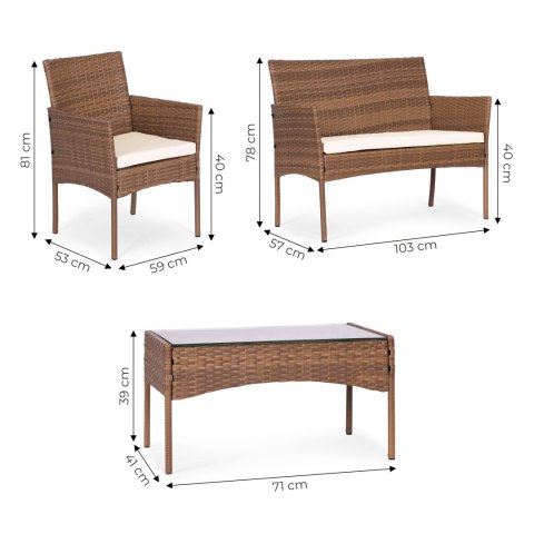 Komplet mebli ogrodowych z technorattanu ławka stolik krzesła brązowy MultiGarden
