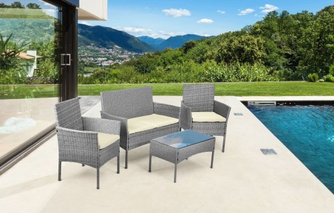 Komplet mebli ogrodowych z technorattanu ławka stolik krzesła szary MultiGarden