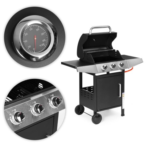 Grill gazowy ogrodowy 10.2 kW duży ruszt 3 palniki termometr reduktor MultiGarden