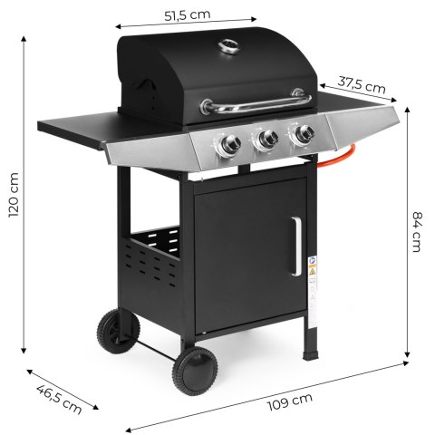 Grill gazowy ogrodowy 10.2 kW duży ruszt 3 palniki termometr reduktor MultiGarden
