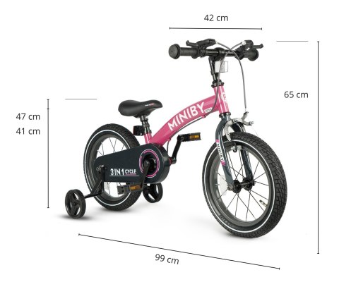 Qplay Rowerek Dziecięcy - Rowerek Biegowy Miniby 14 cali Rosa