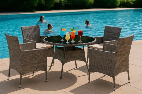 Komplet mebli ogrodowych z technorattanu 4 krzesła + okrągły stolik MultiGarden