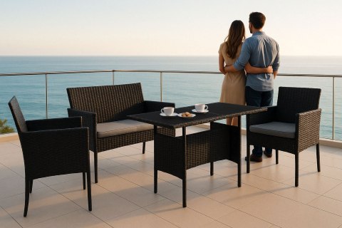 Komplet mebli ogrodowych z technorattanu ławka stolik krzesła czarny MultiGarden