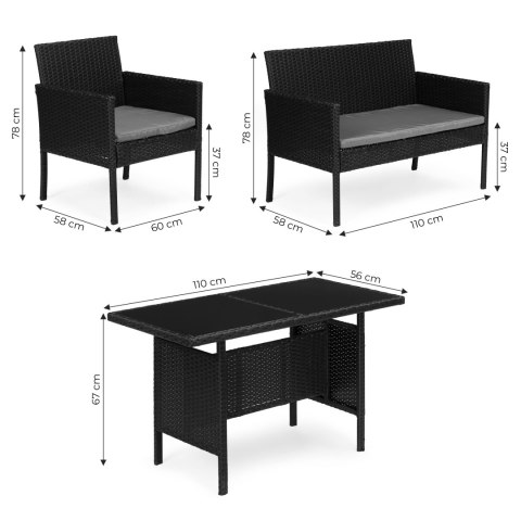 Komplet mebli ogrodowych z technorattanu ławka stolik krzesła czarny MultiGarden
