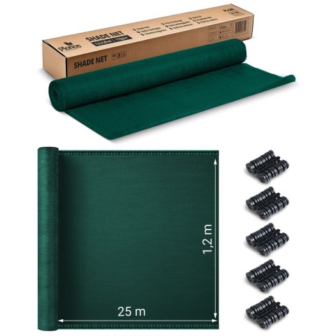 Siatka cieniująca 1,2x25m 110g/m2 + 50 zacisków zielona