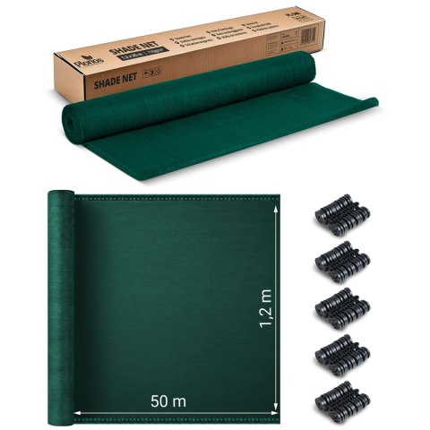 Siatka cieniująca 1,2x50m 140g/m2 + 50 zacisków zielona