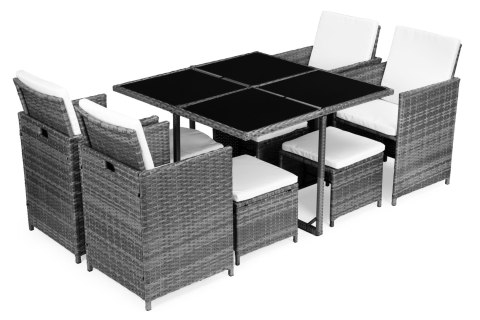 Komplet mebli ogrodowych z technorattanu 4 fotele 4 pufy stolik MultiGarden