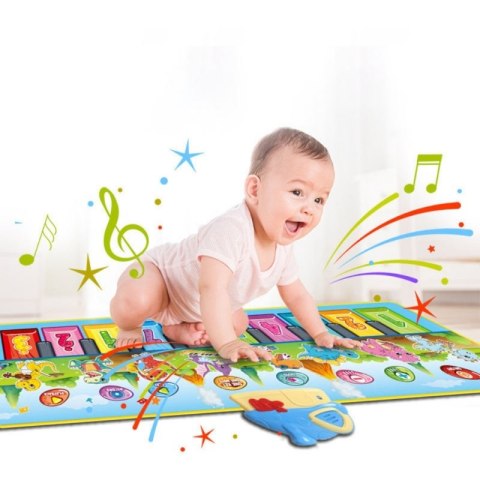 WOOPIE Mata Muzyczna XXL Dinusie 2w1 Pianinko 8 Melodii 110cm