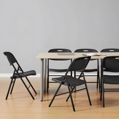 Komplet 4 krzeseł składanych zestaw cateringowy metal HDPE czarne