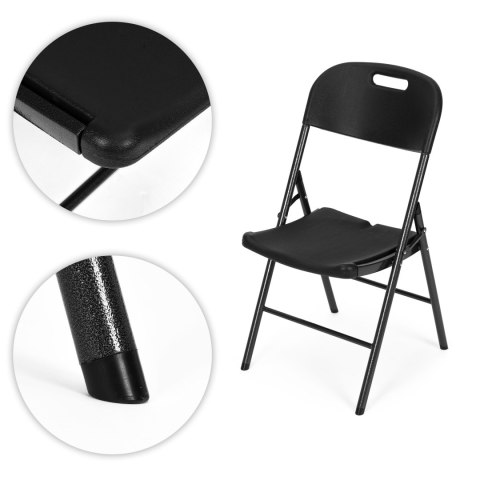 Komplet 4 krzeseł składanych zestaw cateringowy metal HDPE czarne