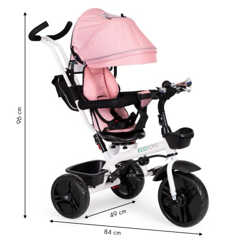 Rowerek trójkołowy spacerówka obracany fotelik 360* Różowy ECOTOYS