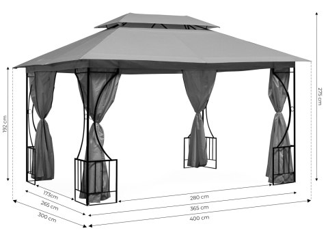 Namiot pawilon ogrodowy altana 3x4m ścianki boczne