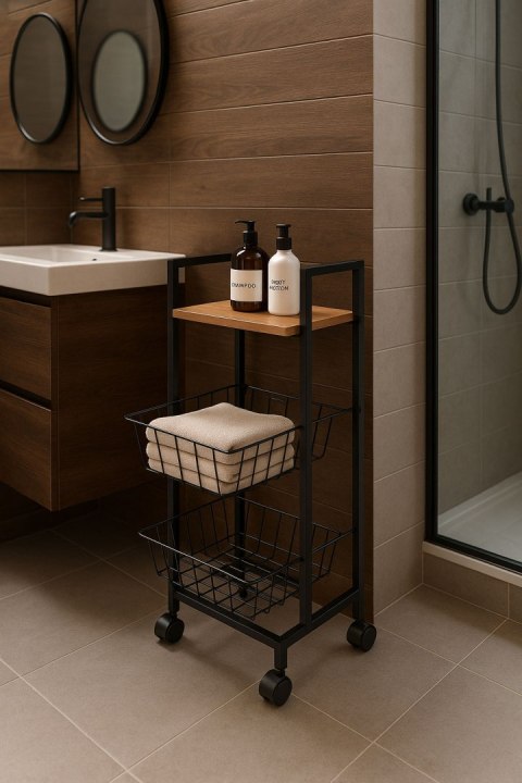 Regał mobilny szafka z 2 koszami i półką organizer na kółkach ModernHome