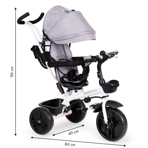 Rowerek trójkołowy obrotowy 360° Szary z daszkiem ECOTOYS