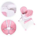 Fotelik krzesełko do karmienia dzieci tacka kosz 5 punktowe pasy różo