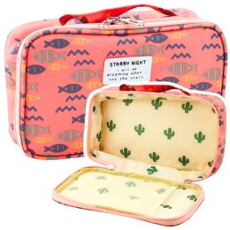 Piórnik Szkolny Organizer Pojemny Dodatkowa Kieszonka Ryby Różowy 21,5cm