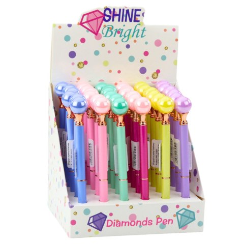 Długopis Z Dużą Perłą Obrotowy Mechanizm Niebieski Tusz 1.0mm Mix