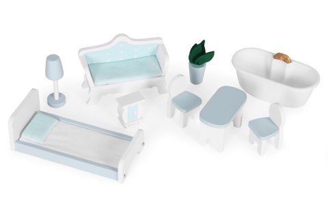 Domek dla lalek Alice 3 piętra 4 pomieszczenia komplet 9 mebelków