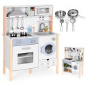 Drewniana kuchnia dla dzieci dźwięki LED piekarnik pralka akcesoria