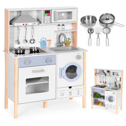 Drewniana kuchnia dla dzieci dźwięki LED piekarnik pralka akcesoria