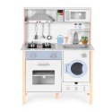 Drewniana kuchnia dla dzieci dźwięki LED piekarnik pralka akcesoria