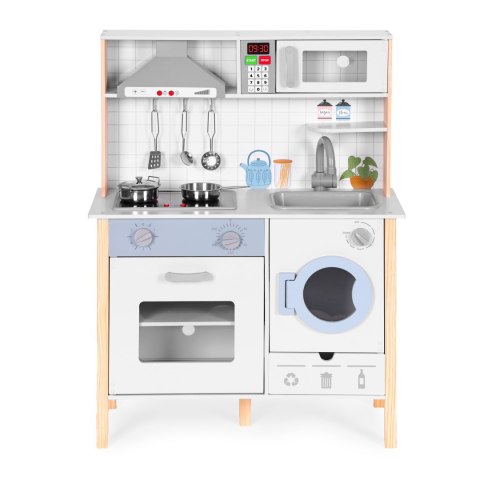 Drewniana kuchnia dla dzieci dźwięki LED piekarnik pralka akcesoria
