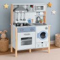 Drewniana kuchnia dla dzieci dźwięki LED piekarnik pralka akcesoria