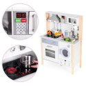 Drewniana kuchnia dla dzieci dźwięki LED piekarnik pralka akcesoria