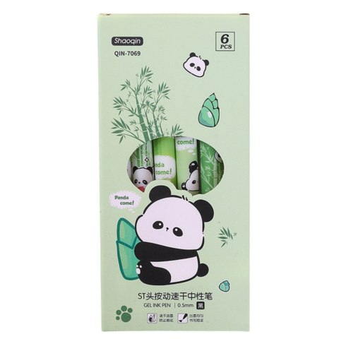 Zestaw Długopisów Panda Bambus Zielone Czarny Tusz 0,5mm 6szt