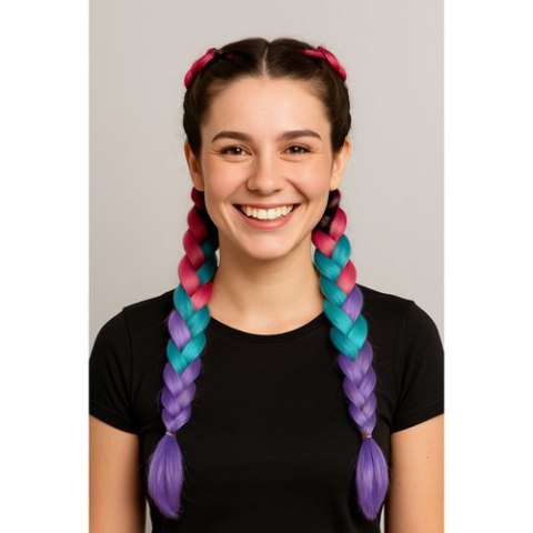 Włosy syntetyczne warkoczyki ombre róż/ni/f W10341