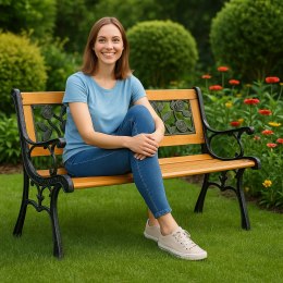 ŁAWKA OGRODOWA DREWNIANA METALOWA ŁAWECZKA PARKOWA CMENTARNA Z OPARCIEM