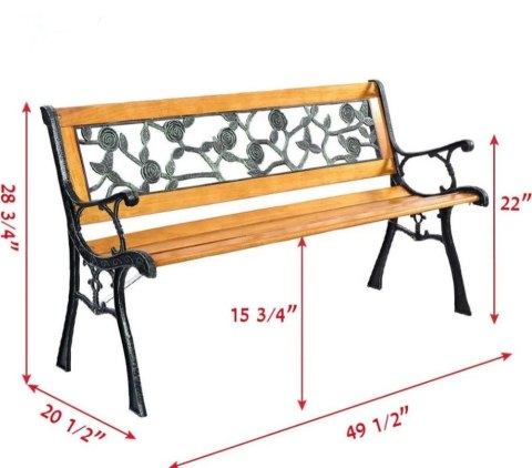 ŁAWKA OGRODOWA DREWNIANA METALOWA ŁAWECZKA PARKOWA CMENTARNA Z OPARCIEM