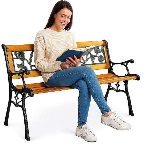 ŁAWKA OGRODOWA DREWNIANA METALOWA ŁAWECZKA PARKOWA CMENTARNA Z OPARCIEM