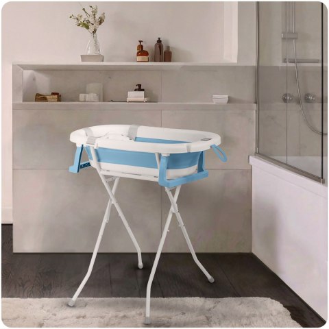 Wanienka składana dla dzieci, niemowląt ze stelażem, termometrem i wkładką Ricokids RK-287 biało-niebieska