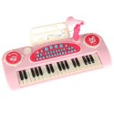 Keyboard dla dzieci pianinko interaktywne organki 37 klawiszy mikrofon statyw różowe