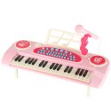 Keyboard dla dzieci pianinko interaktywne organki 37 klawiszy mikrofon statyw różowe