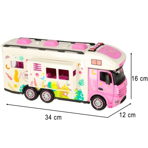 Kamper zdalnie sterowany na pilota samochód kempingowy auto 2,4GHz dźwięki światła akcesoria różowy