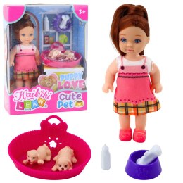 Zestaw Mini Laleczka Z Dwoma Szczeniaczkami Legowisko Miska Butelka