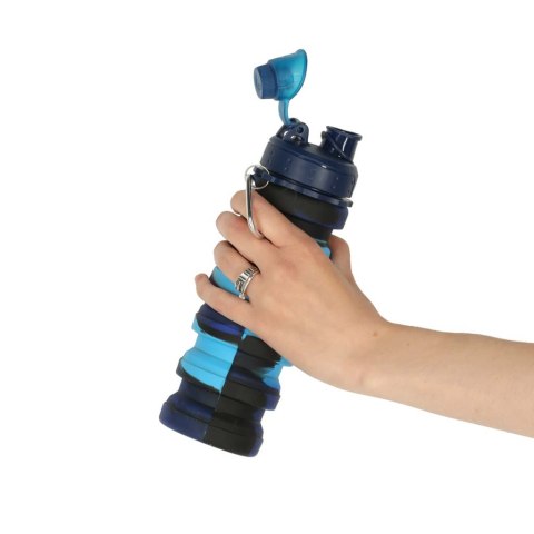 Butelka na wodę bidon silikonowy składany z uchwytem sportowy 500ml niebieski