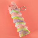 Butelka na wodę bidon silikonowy składany z uchwytem sportowy 500ml tęczowy