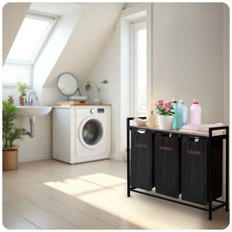 Kosz na pranie bieliznę trzykomorowy na stelażu 120 l Massido