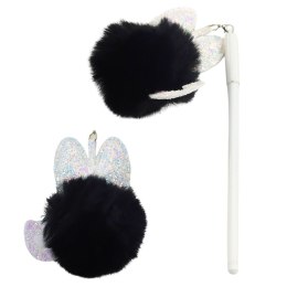 Długopis Żelowy Zatyczka Z Czarnym Pomponem Niebieski Tusz 17cm 0.5mm