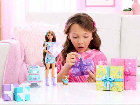 Mattel Barbie Party Unboxed lalka z serii: Urodziny + pies corgi
