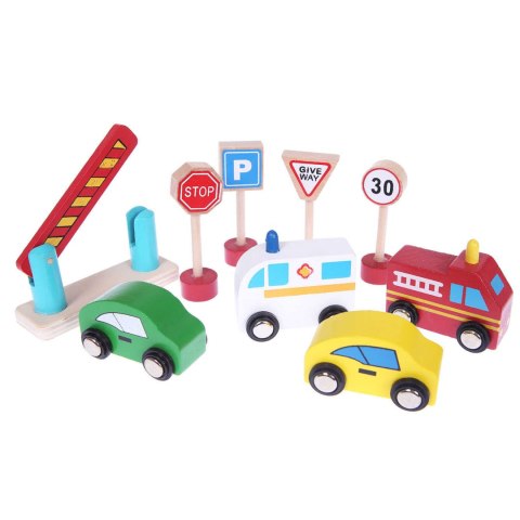 Drewniany garaż parking piętrowy  tor z windą samochody auta resoraki