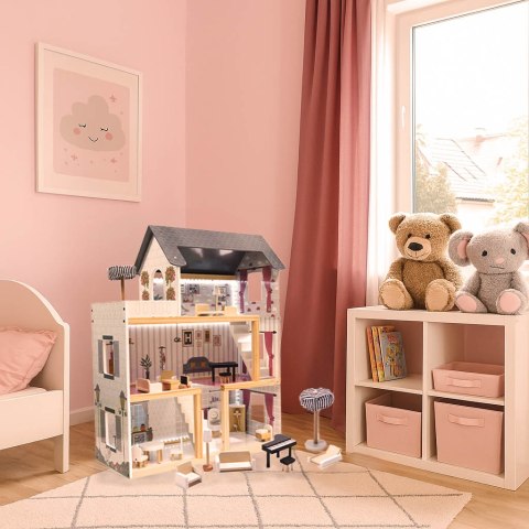 Domek dla lalek drewniany MDF + mebelki 78cm czarny LED