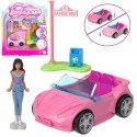 Mattel Mini Barbie Land Lalka kierowca pojazdu + autko kabriolet F